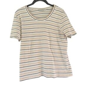 VINTAGE White Stag Striped Baby Tee medium Short Sleeve Ribbed Knit Casual Top